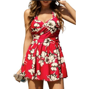 COCOPEAR Women's Elegant Crossover One Piece Swimdress Floral Skirted size 4X